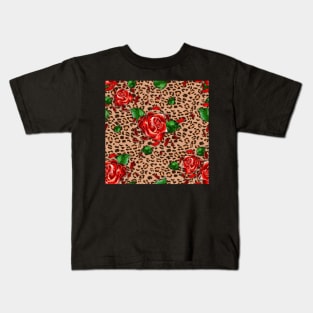 Rose flowers with leopard texture Kids T-Shirt